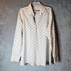 Futura Chain Print Button Front Blouse Womens Medium Ivory Brown Shirt